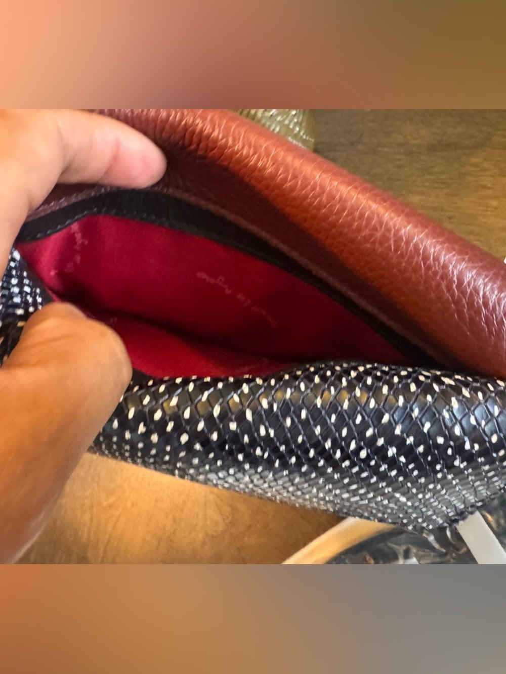 Hammitt crossbody in Burgundy Leather and Navy Floral - Picture 9 of 13